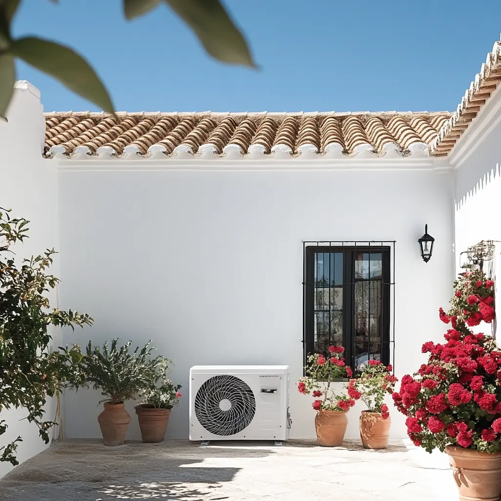 Sistema de aerotermia instalado en una casa de Cádiz