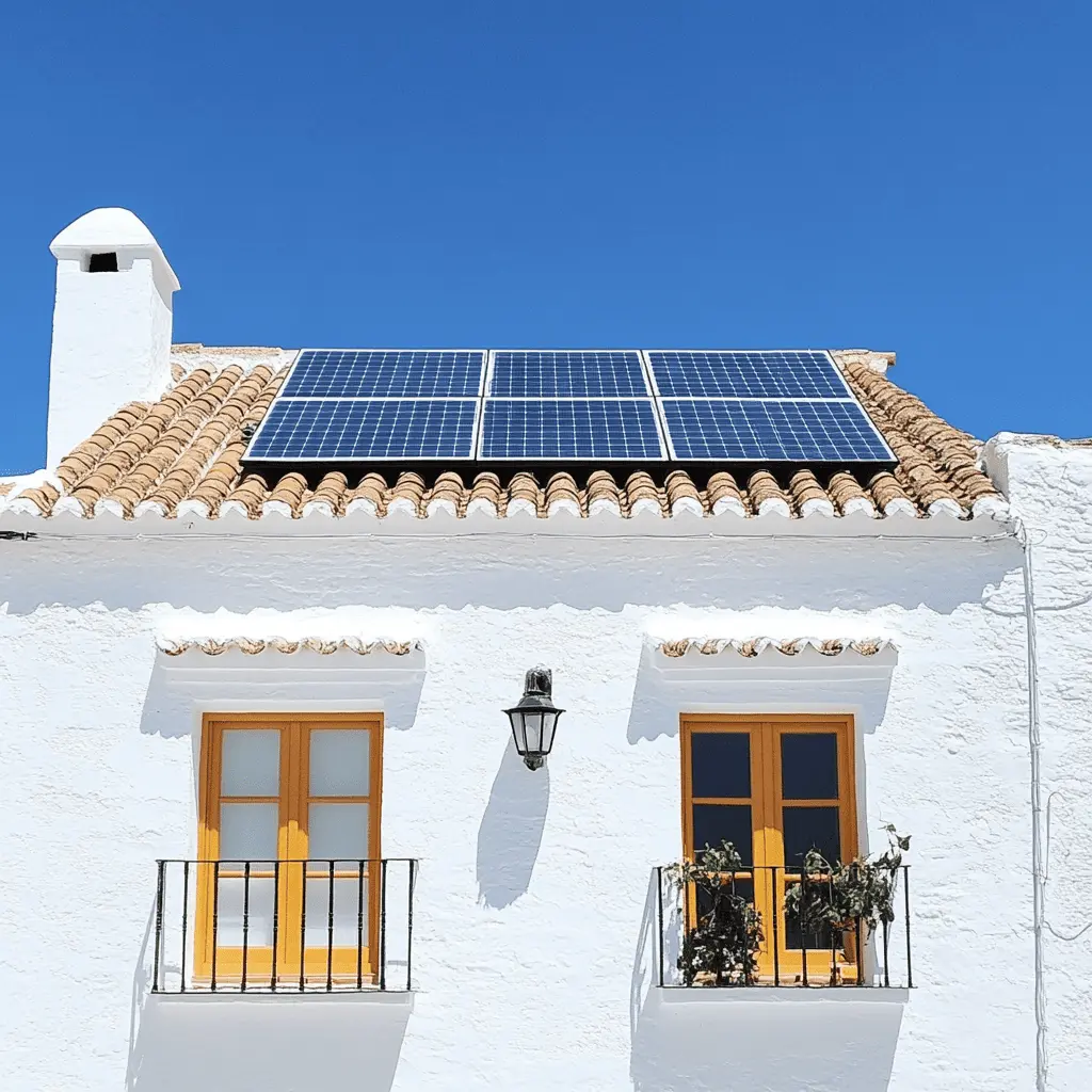 Paneles solares en el tejado de una casa en Cádiz para generar energía limpia